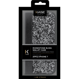 Coque Clapet Bling Strass pour Apple iPhone 6/6s/7/8/SE 2020/SE 2022, Minuit Noir & Argent