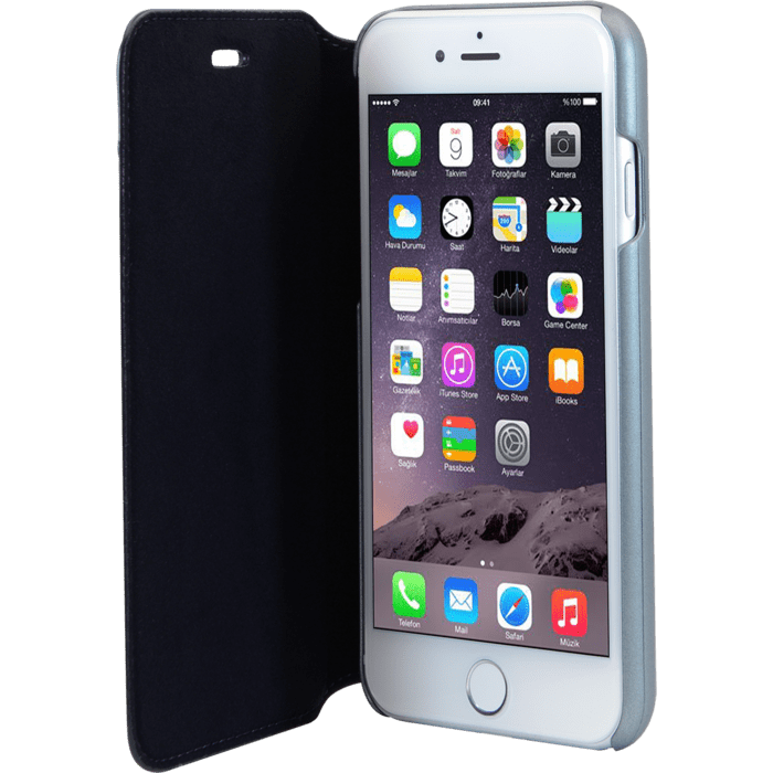 Ferrari 488 Coque clapet en cuir veritable pour Apple iPhone 6/6s/7/8, Noir/Cheval Argent