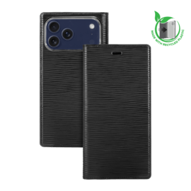 Diarycase 2.0 Coque clapet en cuir v&eacute;ritable avec support aimant&eacute; et fabriqu&eacute; avec un &eacute;tui en plastique recycl&eacute; pour Apple iPhone 17 Pro Max, Noir Minuit