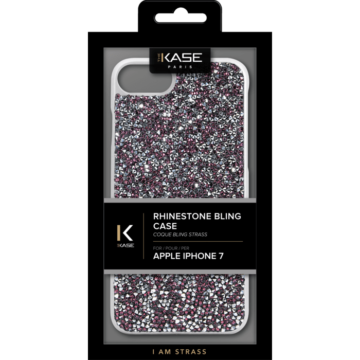 Coque Bling Strass pour Apple iPhone 6/6s/7/8/SE 2020/SE 2022, Pink Flambe & Argent