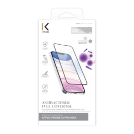Protection d’écran antibactérienne en verre trempé ultra-résistant (100% de surface couverte) pour Apple iPhone 13 Pro Max, Noir