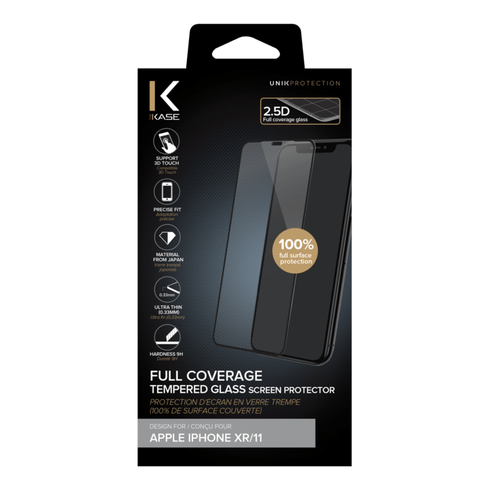 Full Coverage Tempered Glass Screen Protector for Apple iPhone XR/11, Black