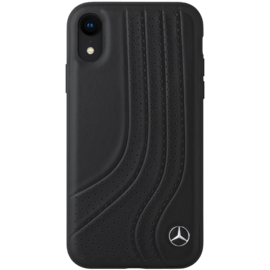 Mercedes-Benz New Bow II Coque en cuir v&eacute;ritable perfor&eacute; pour Apple iPhone XR, Noir
