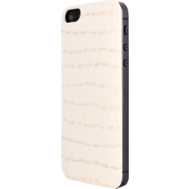 Slider Coque arrière CB pour Apple iPhone 5/5s/SE, Cuir de veau véritable Blanc, motif Boa