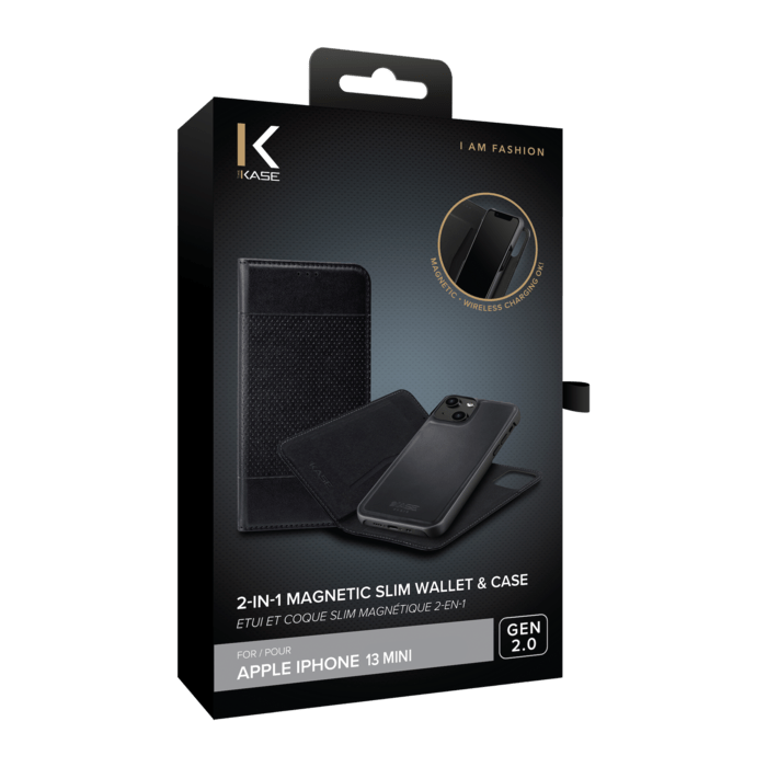 &Eacute;tui et Coque slim magn&eacute;tique 2-en-1 GEN 2.0 pour Apple iPhone 13 mini, Noir