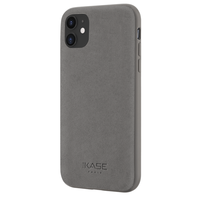 Coque en Su&egrave;de Alcantara pour Apple iPhone 11, Gris tourterelle