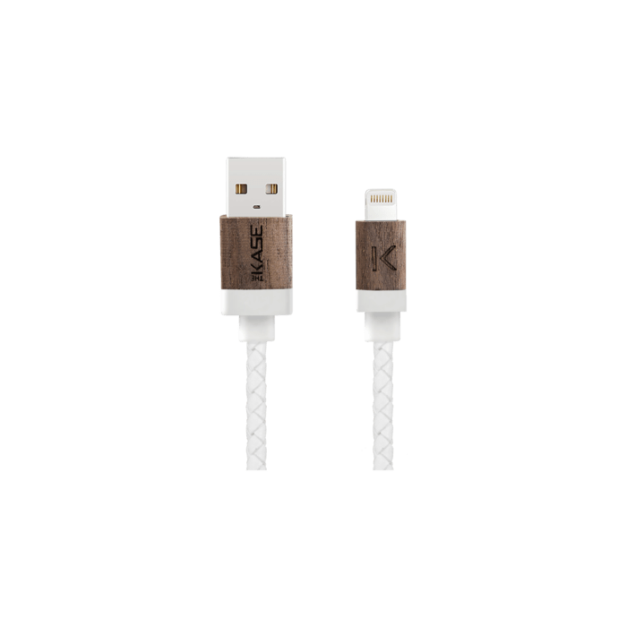 C&acirc;ble Lightning certifi&eacute; MFi Apple Charge/Sync (0.3M) Cuir veritable Bois de Noyer Blanc