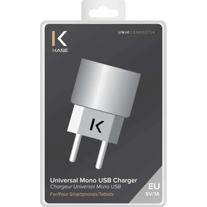 Chargeur Universel Mono USB (EU) 1A, Argent