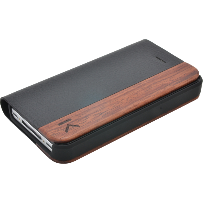 Coque clapet pour Apple iPhone 4/4S, bois rose et litchi faux cuir noir