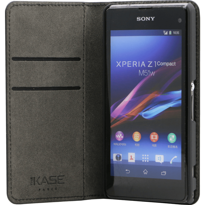 Coque clapet avec pochettes CB pour Sony Xperia Z1 Compact, Noir