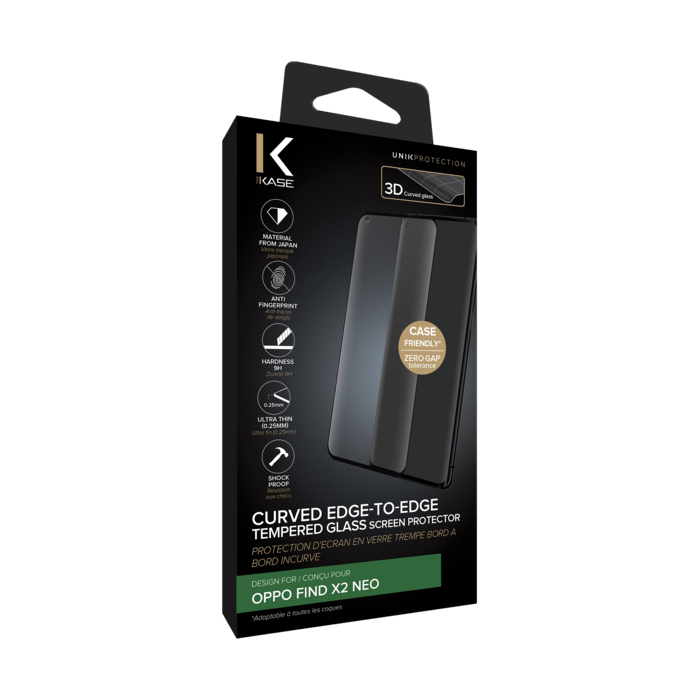 Protection d'écran en verre trempé Bord à Bord Incurvé pour OPPO Find X2 Neo, Noir