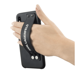 Coque Karl Lagerfeld clout&eacute;e avec dragonne int&eacute;gr&eacute;e et support pour Apple iPhone X/XS, Noir