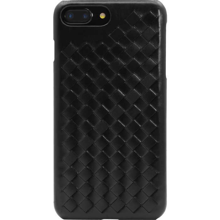 Coque en cuir v&eacute;ritable Treccia pour Apple iPhone 6 Plus/6s Plus/7 Plus/8 Plus, Noir Satin