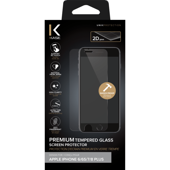 Protection d'&eacute;cran premium en verre tremp&eacute; pour Apple iPhone 6 Plus/6s Plus/7 Plus/8 Plus, Transparent