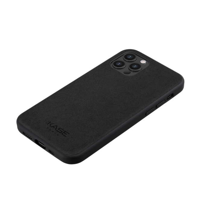 Coque en Su&egrave;de Alcantara pour Apple iPhone 12/12 Pro, Noir Minuit