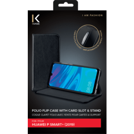 Custodia a conchiglia Folio con slot per schede e supporto per Huawei P Smart 2019 / P Smart + 2019, nero