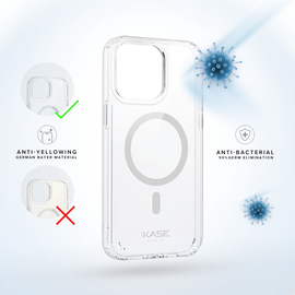 Coque antibactérienne antichoc magnétique invisible pour Apple iPhone 15 Pro Max, Transparente