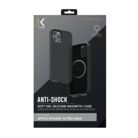 Coque antichoc magn&eacute;tique en gel de silicone doux pour Apple iPhone 12 Pro Max, Noir satin