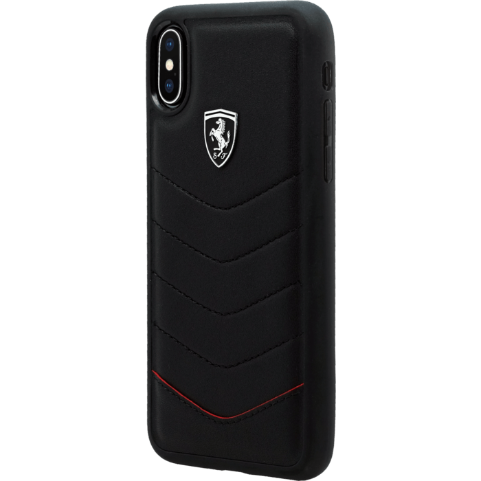 Ferrari Heritage Coque en cuir véritable matelassé pour iPhone X/XS, Noir