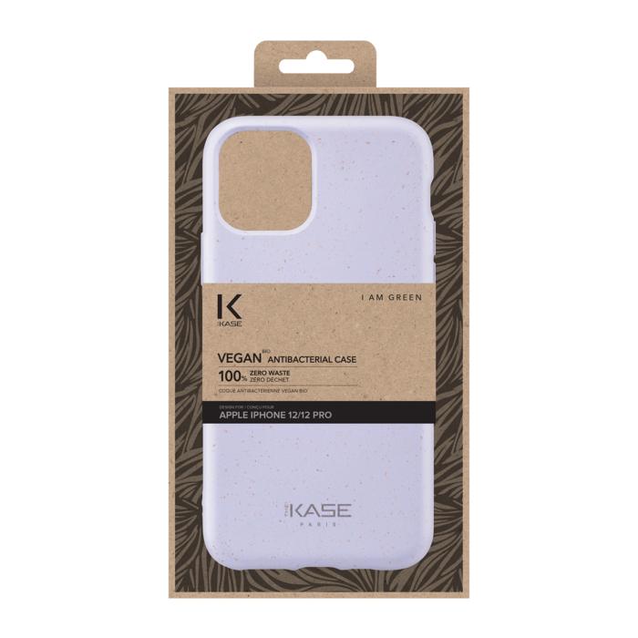 Coque antibact&eacute;rienne vegan bio 100 % z&eacute;ro d&eacute;chet pour Apple iPhone 12/12 Pro, Violet A&ccedil;a&iuml;