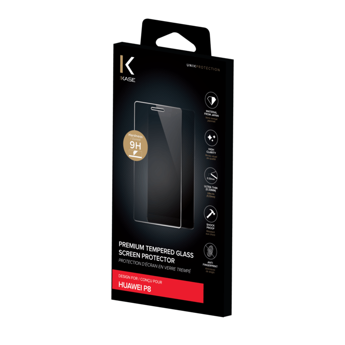 Protection d'&eacute;cran premium en verre tremp&eacute; pour Huawei P8, Transparent