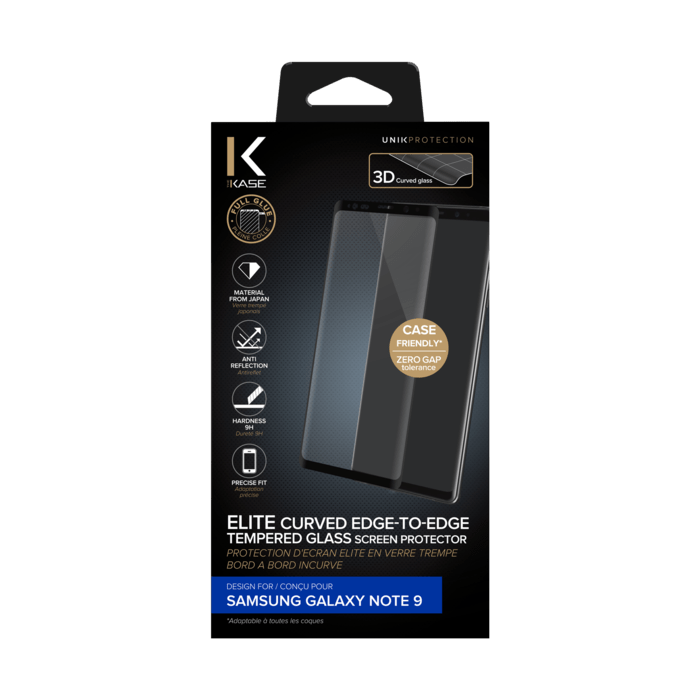 Protection d&rsquo;&eacute;cran &eacute;lite en verre tremp&eacute; bord &agrave; bord incurv&eacute; pour Samsung Galaxy Note 9, Noir