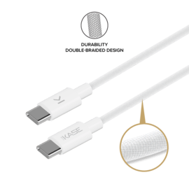USB-C To USB-C 60W Double-Braided Fast Charge/Sync Cable (2M), White