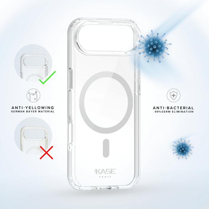 Coque antibactérienne antichoc magnétique invisible Fabriqué Avec du 75% Plastique Recyclé pour Apple iPhone Air, Transparente