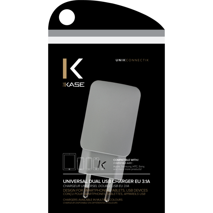 Chargeur Universel Double USB (EU) 3.1A, Argent
