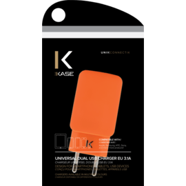 Caricatore universale doppio USB (EU) 3.1A, arancione vibrante