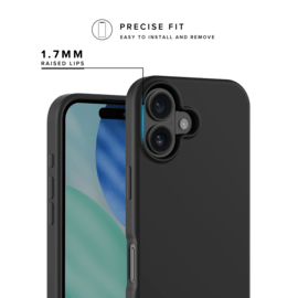 Coque antichoc en gel de silicone doux pour 55% de plastique recycl&eacute; Apple iPhone 17, Noir satin