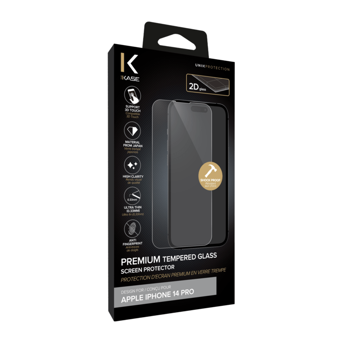 Protecteur d'&eacute;cran en verre tremp&eacute; de qualit&eacute; sup&eacute;rieure pour Apple iPhone 14 Pro, Transparent