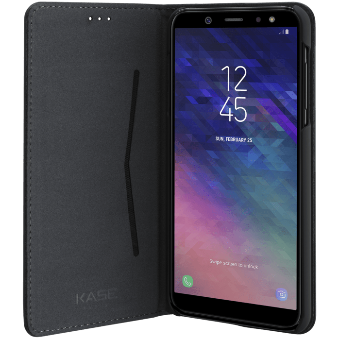 Coque clapet folio avec fente pour cartes & support pour Samsung Galaxy A6 (2018), Noir