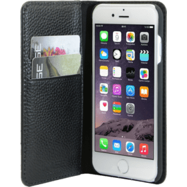 Étui portefeuille en cuir véritable pour Apple iPhone 7/8, cuir de Veau Shrunken Noir