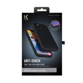 (O) Coque antichoc en gel de silicone doux pour Apple iPhone 12/12 Pro, Noir satin