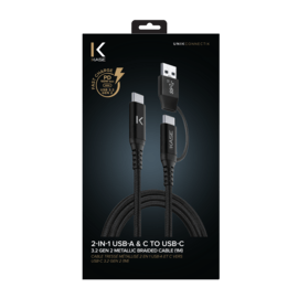 2-in-1 USB-A & C to USB-C 3.2 GEN 2 Metallic Braided Cable (1M)
