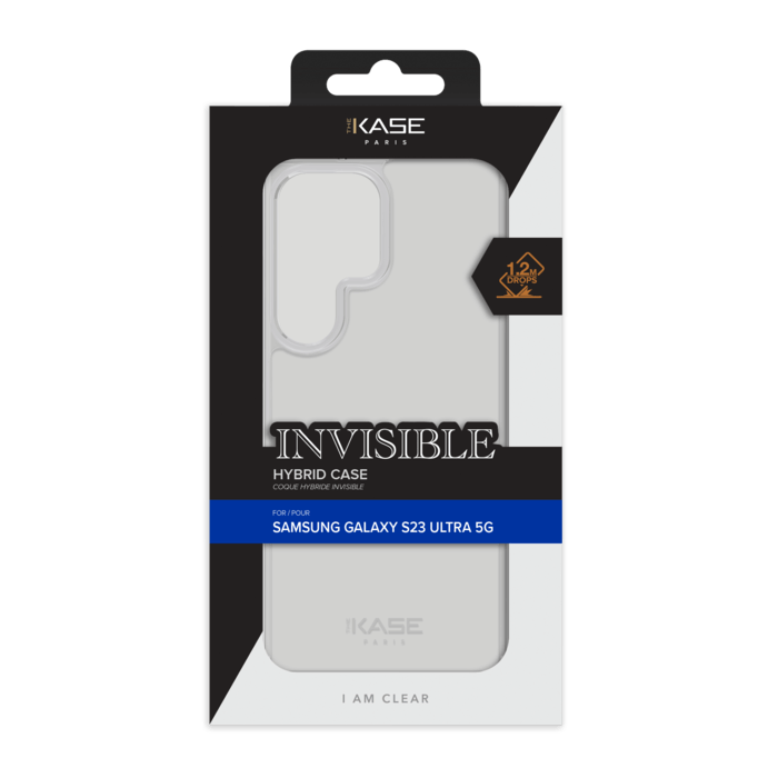 Coque hybride invisible pour Samsung Galaxy S23 Ultra 5G, Transparente