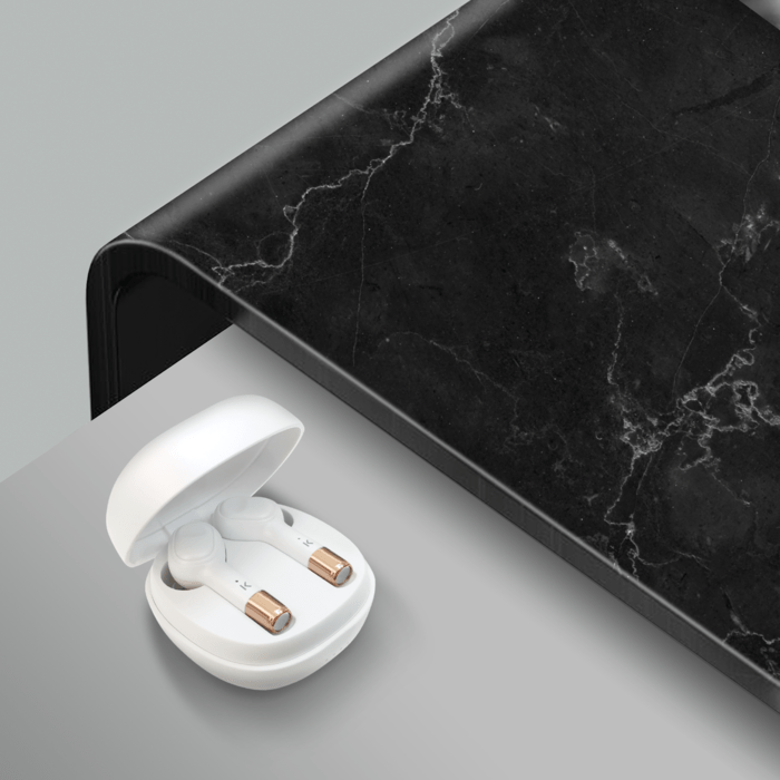 &Eacute;couteurs sans fil Sonik Pro intra-auriculaires avec bo&icirc;tier de chargement, Blanc perle