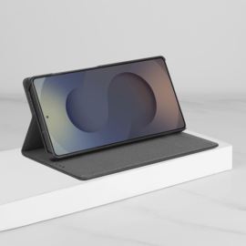 Coque clapet folio avec fente pour cartes & support pour Samsung Galaxy S25 Ultra 5G, Noir