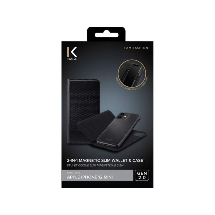 &Eacute;tui et Coque slim magn&eacute;tique 2-en-1 GEN 2.0 pour Apple iPhone 12 mini, Noir