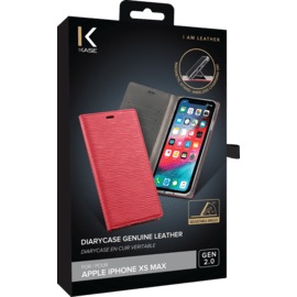 Diarycase 2.0 Genuine Leather flip case with magnetic stand for Apple iPhone XS Max, Maroon Red