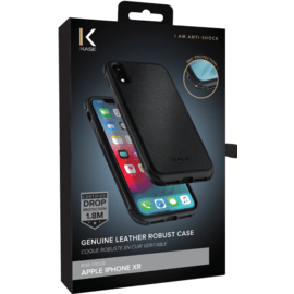 Coque robuste en cuir v&eacute;ritable pour iPhone XR, Noir de jais