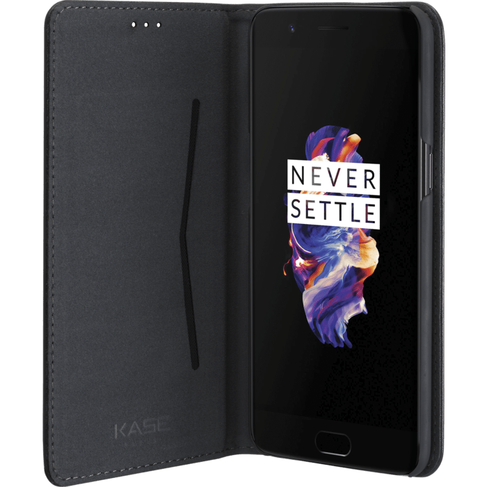 Coque clapet folio avec fente pour cartes & support pour OnePlus 5, Noir