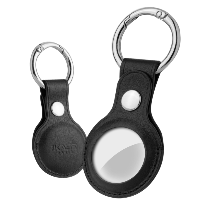 Porte-clés artisanal en cuir véritable pour Apple AirTag, Noir minuit