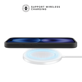 Coque antichoc en gel de silicone doux pour 55% de plastique recycl&eacute; Apple iPhone 16 Plus, Noir satin