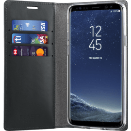 Diarycase Coque clapet en cuir véritable avec support aimanté pour Samsung Galaxy S9+, Noir Lézard