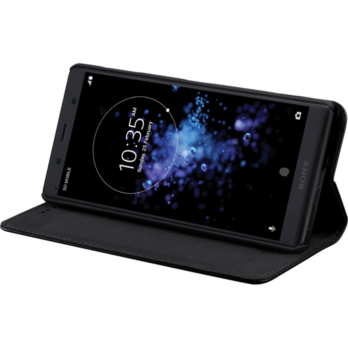 Coque clapet folio avec fente pour cartes & support pour Sony Xperia XZ2 Compact, Noir
