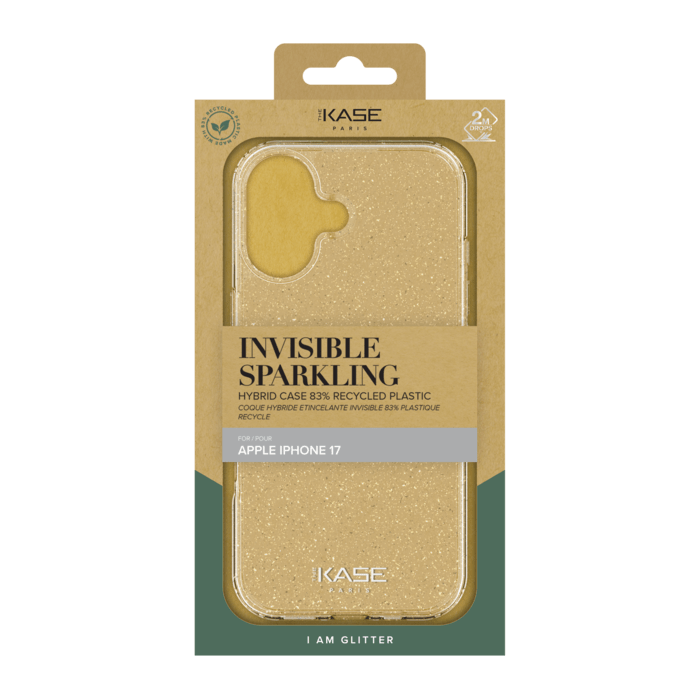 Coque hybride &eacute;tincelante invisible GEN 2.0 83% de plastique recycl&eacute; pour Apple iPhone 17, Transparente