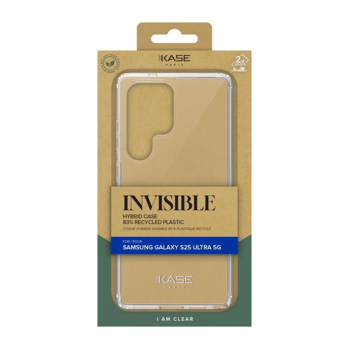 Coque hybride invisible fabriqu&eacute; avec 83% de plastique recycl&eacute; pour Samsung Galaxy S25 Ultra 5G, Transparente
