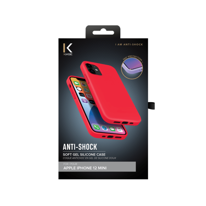 (O) Coque antichoc en gel de silicone doux pour Apple iPhone 12 mini, Rouge Ardent